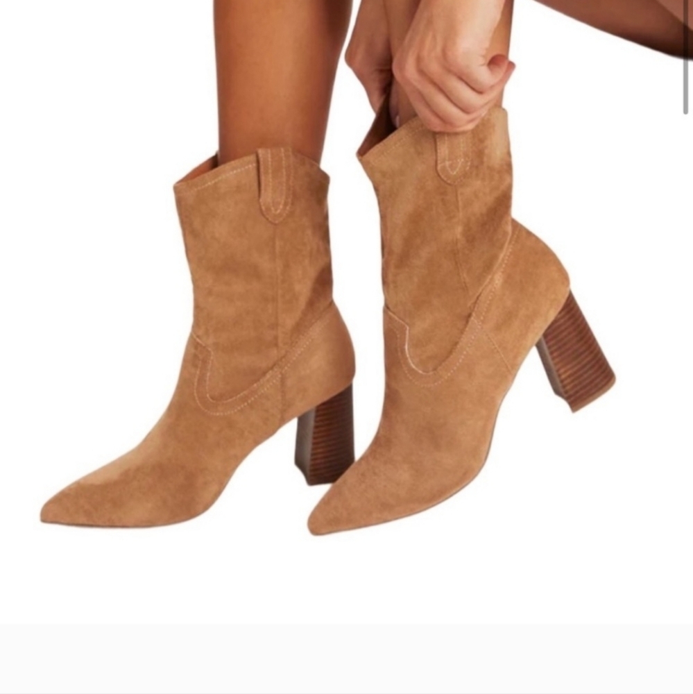 Vici Tan Dev Faux Suede Heeled Boots - Bootie - New - NIB
